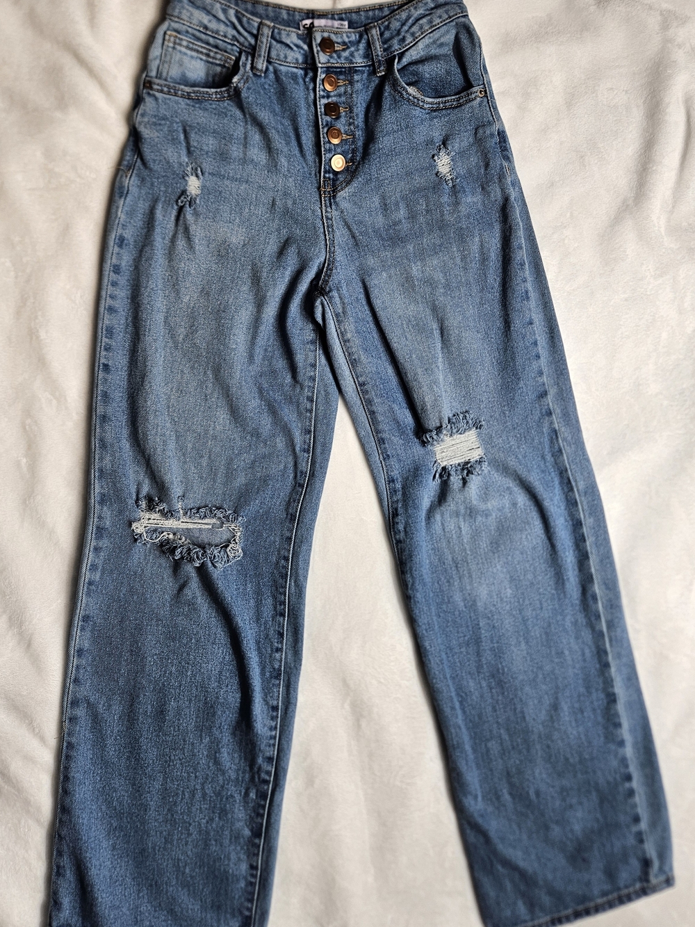 SO Women's Straight-Leg High-Rise Distressed Jeans - Blue